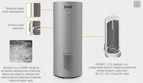 Bojler do pomp ciepła z wężownicą Ferroli 257 l, GRL6310A Bojler do pomp ciepła z wężownicą Ferroli 257 l, GRL6310A