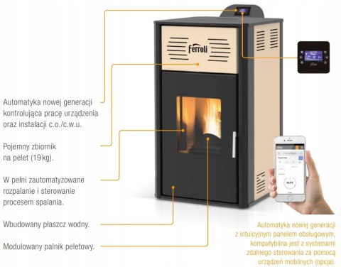 Piec Kocioł Ferroli Breta na Pellet 8 kW stalowy z płaszczem wodnym Piec Kocioł Ferroli Breta na Pellet 8 kW stalowy z płaszczem wodnym