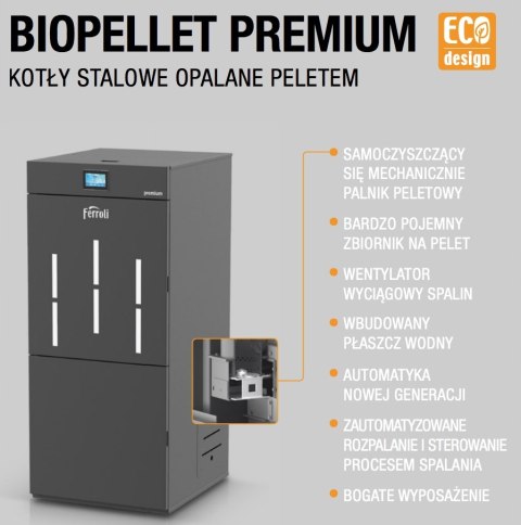Piec, Kocioł, Ferroli premium na pellet 12 kW z płaszczem wodnym ZUM Piec, Kocioł, Ferroli premium na pellet 12 kW z płaszczem wodnym ZUM