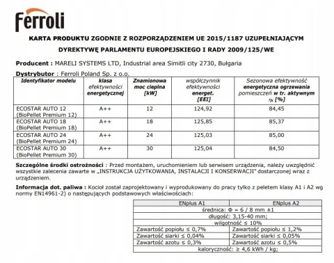 Piec Kocioł Ferroli premium na pellet 18 kW z płaszczem wodnym ZUM Piec Kocioł Ferroli premium na pellet 18 kW z płaszczem wodnym ZUM