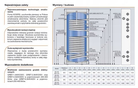 "Wymiennik Kospel C.W.U. 300L Stojący z 2 Wężownicami SB-300.1.PL "Wymiennik Kospel C.W.U. 300L Stojący z 2 Wężownicami SB-300.1.PL