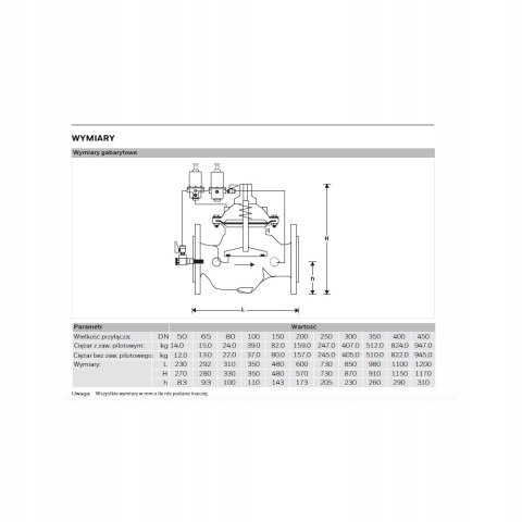 Zawór pierwszeństwa VV300-50A z regulatorem ciśnienia, DN 50 Zawór pierwszeństwa VV300-50A z regulatorem ciśnienia, DN 50