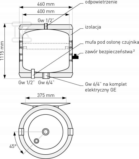 Bojler do pomp ciepła bez wężownicy Galmet 120 l, 70-127000 Bojler do pomp ciepła bez wężownicy Galmet 120 l, 70-127000