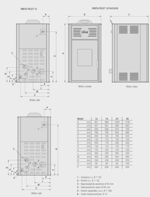 Kominek Ferroli Breta 3,6-12,0 kW pellet z płaszczem wodnym Kominek Ferroli Breta 3,6-12,0 kW pellet z płaszczem wodnym