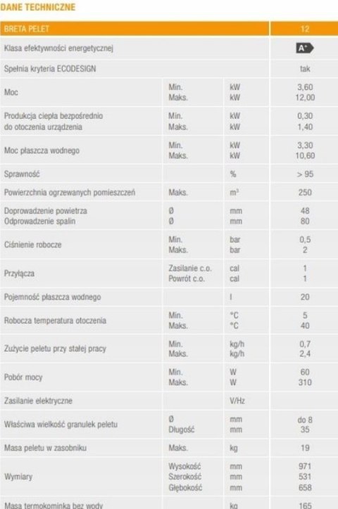 Kominek Ferroli Breta 3,6-12,0 kW pellet z płaszczem wodnym Kominek Ferroli Breta 3,6-12,0 kW pellet z płaszczem wodnym