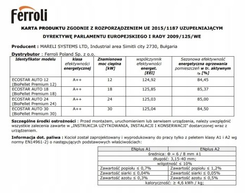 Piec Kocioł Ferroli premium na pellet 18 kW z płaszczem wodnym ZUM Piec Kocioł Ferroli premium na pellet 18 kW z płaszczem wodnym ZUM