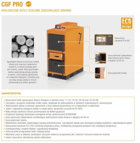 Piec Kocioł zgazowujący drewno CGF PRO 16kW z wentylatorem wyciągowym Piec Kocioł zgazowujący drewno CGF PRO 16kW z wentylatorem wyciągowym
