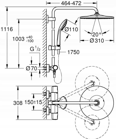 System prysznicowy z termostatem EUPHORIA SYSTEM 310 System prysznicowy z termostatem EUPHORIA SYSTEM 310