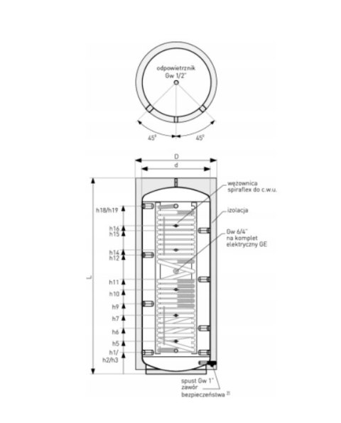 Zbiornik akumulacyjny warstwowy Multi-Inox 1000L wężownica Galmet 70-101600 Zbiornik akumulacyjny warstwowy Multi-Inox 1000L wężownica Galmet 70-101600