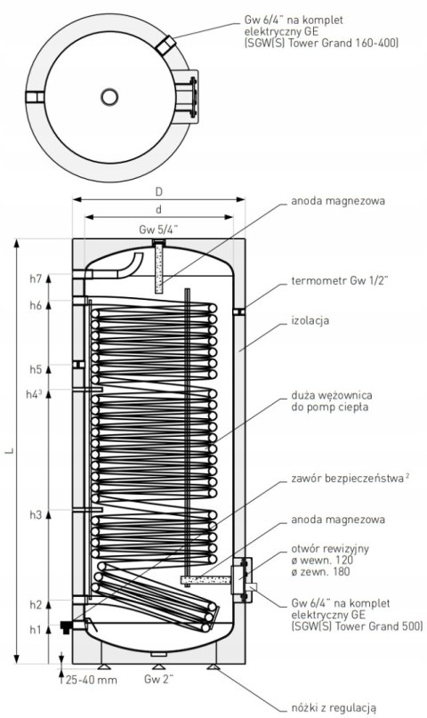 Bojler z wężownicą Galmet 400l SGW(S) Tower Grand, 26-408107N Bojler z wężownicą Galmet 400l SGW(S) Tower Grand, 26-408107N