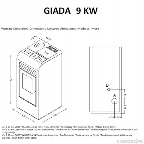 PIEC NA pellet GIADA 9kW AUTOMAT PIECYK GIADA EVA CALOR