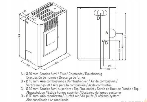 Piec piecyk kominek na pellet Eva Calor Nella Slim 9 kW z DGP czarny