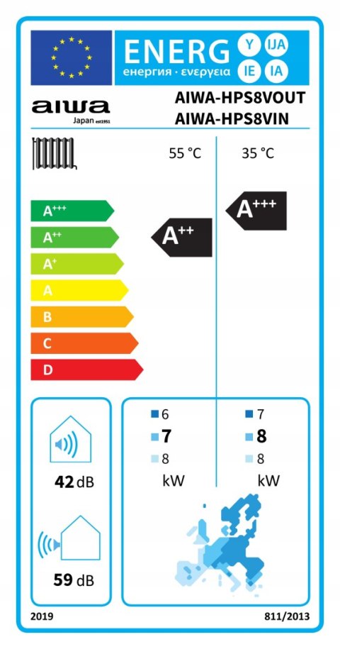 Pompa ciepła powietrzna split 10 kW 230 V KOMPLET AIWA-HPS8/10VIN 10VOUT