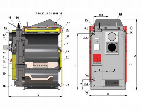 Kocioł na pellet Atmos D 25 P - 24 kW, stalowy, automatyczne spalanie