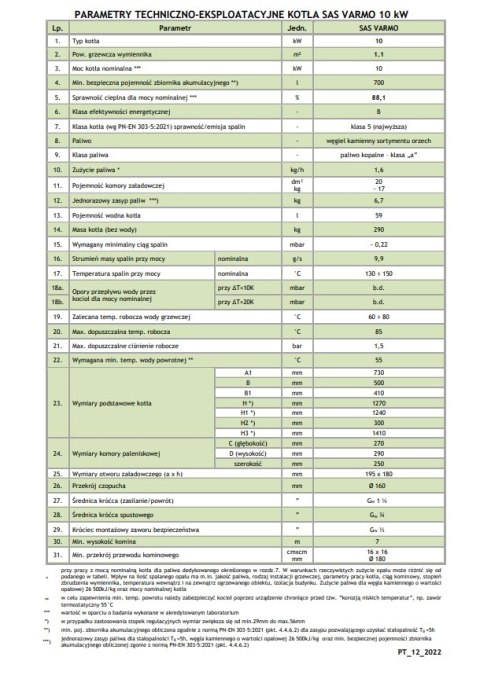 Kocioł varmo 10kw czopuch do góry Sas KOT-VRM-010-CG